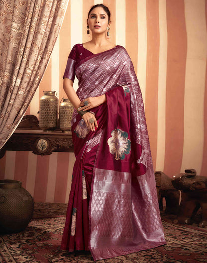 Dark Red Woven Banarasi Silk Saree