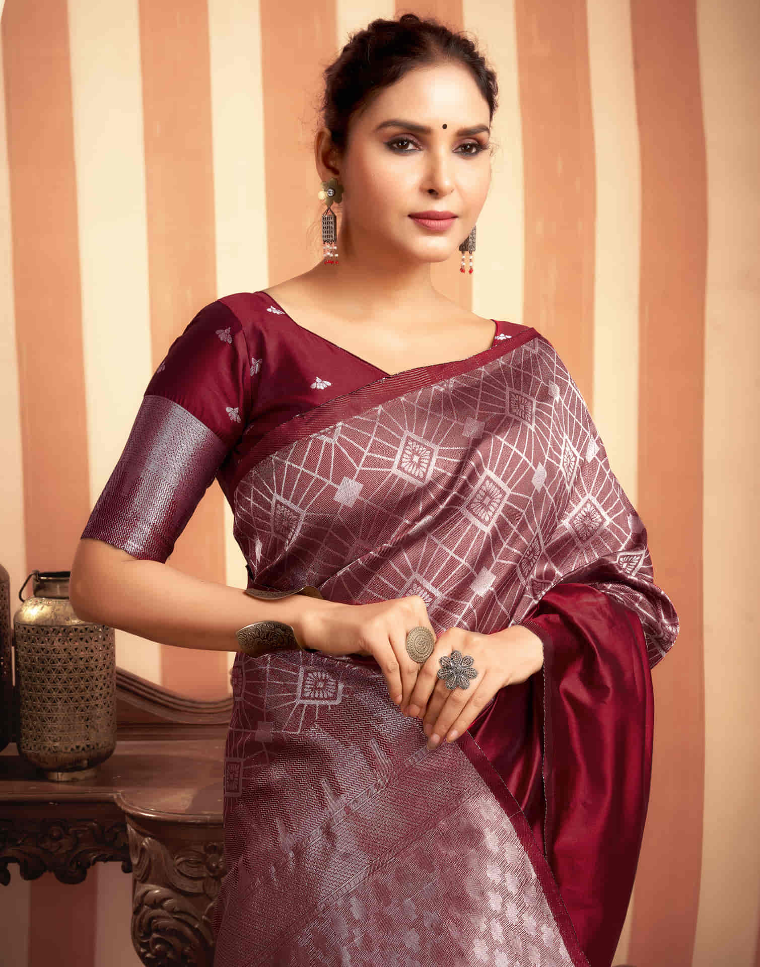 Dark Red Woven Banarasi Silk Saree