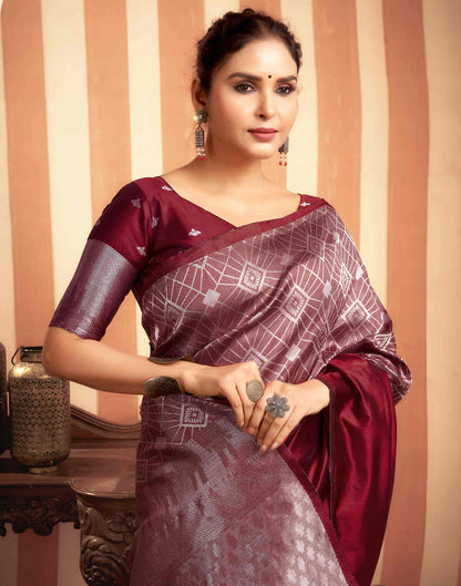 Dark Red Woven Banarasi Silk Saree