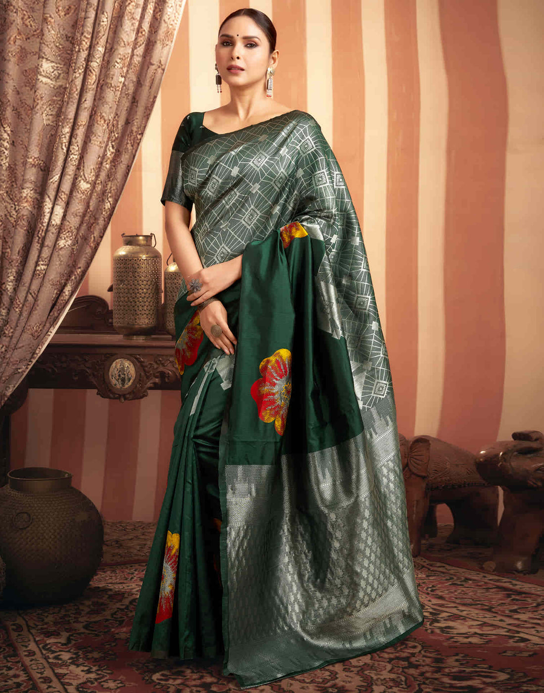 Dark Green Woven Banarasi Silk Saree