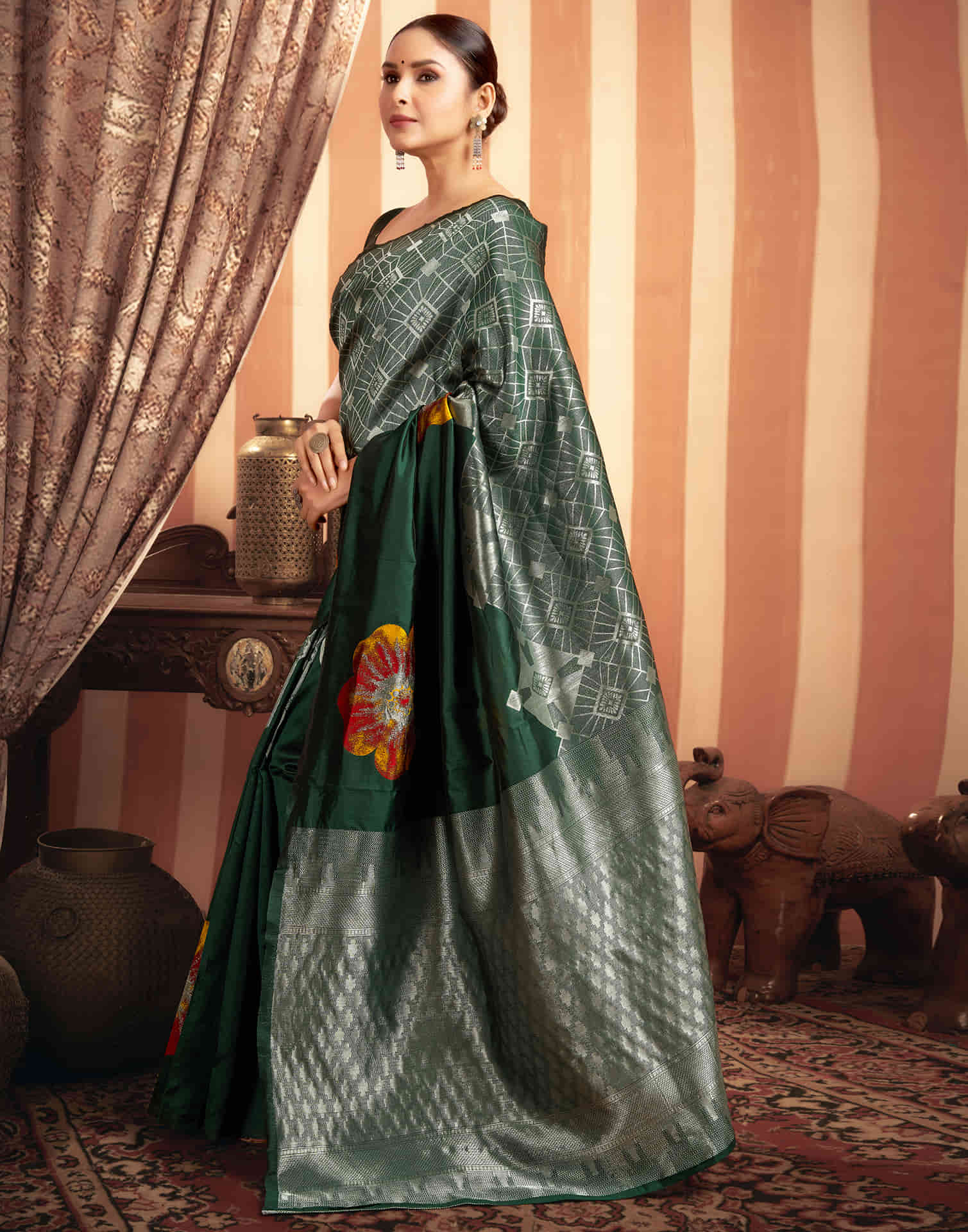 Dark Green Woven Banarasi Silk Saree