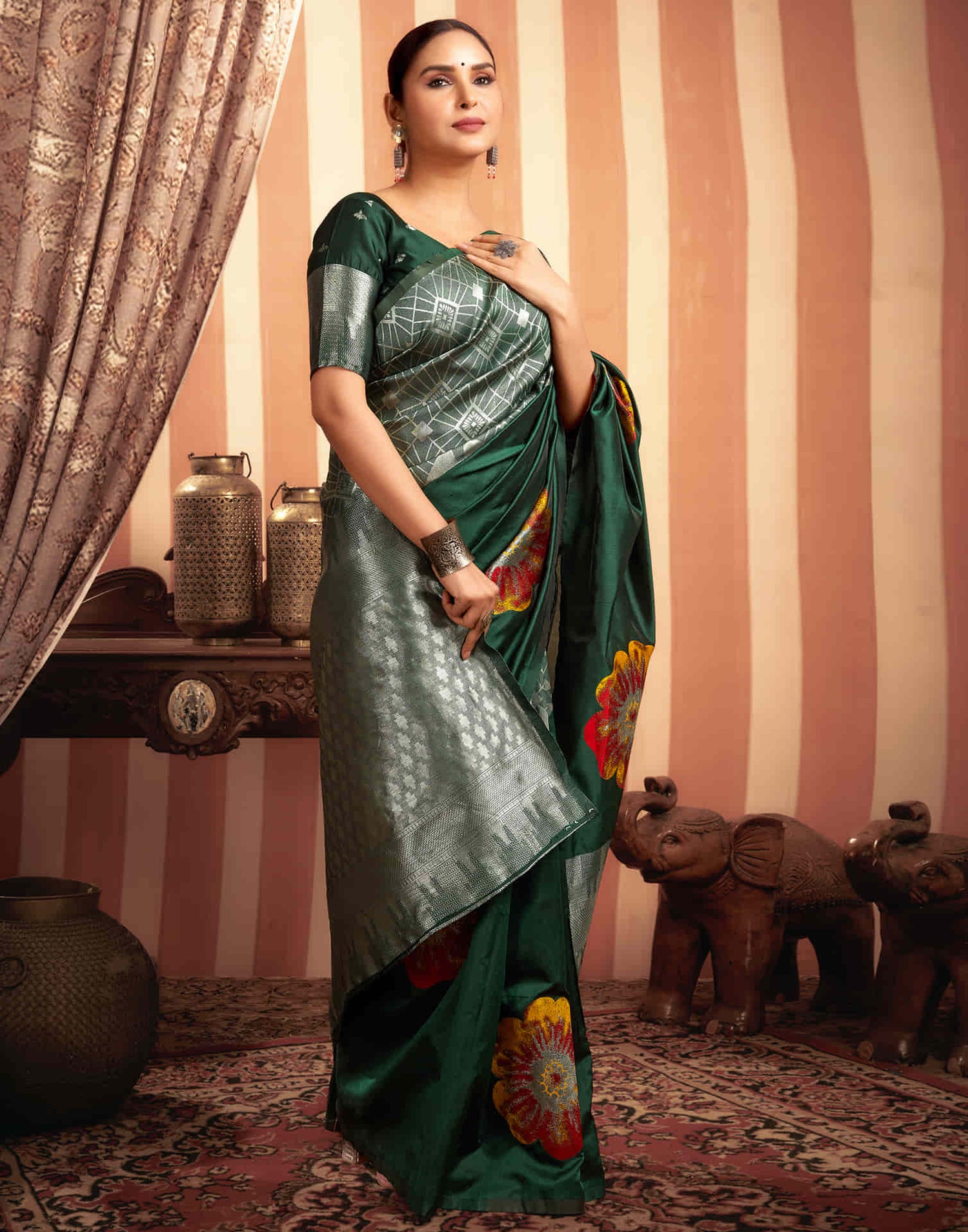 Dark Green Woven Banarasi Silk Saree