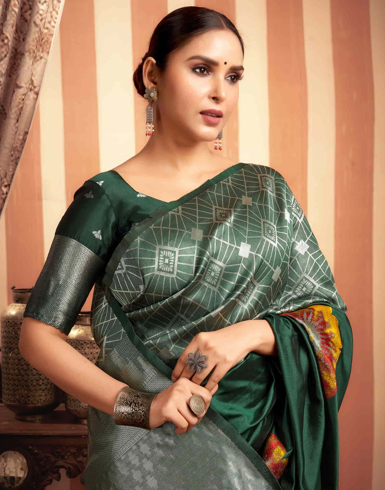 Dark Green Woven Banarasi Silk Saree