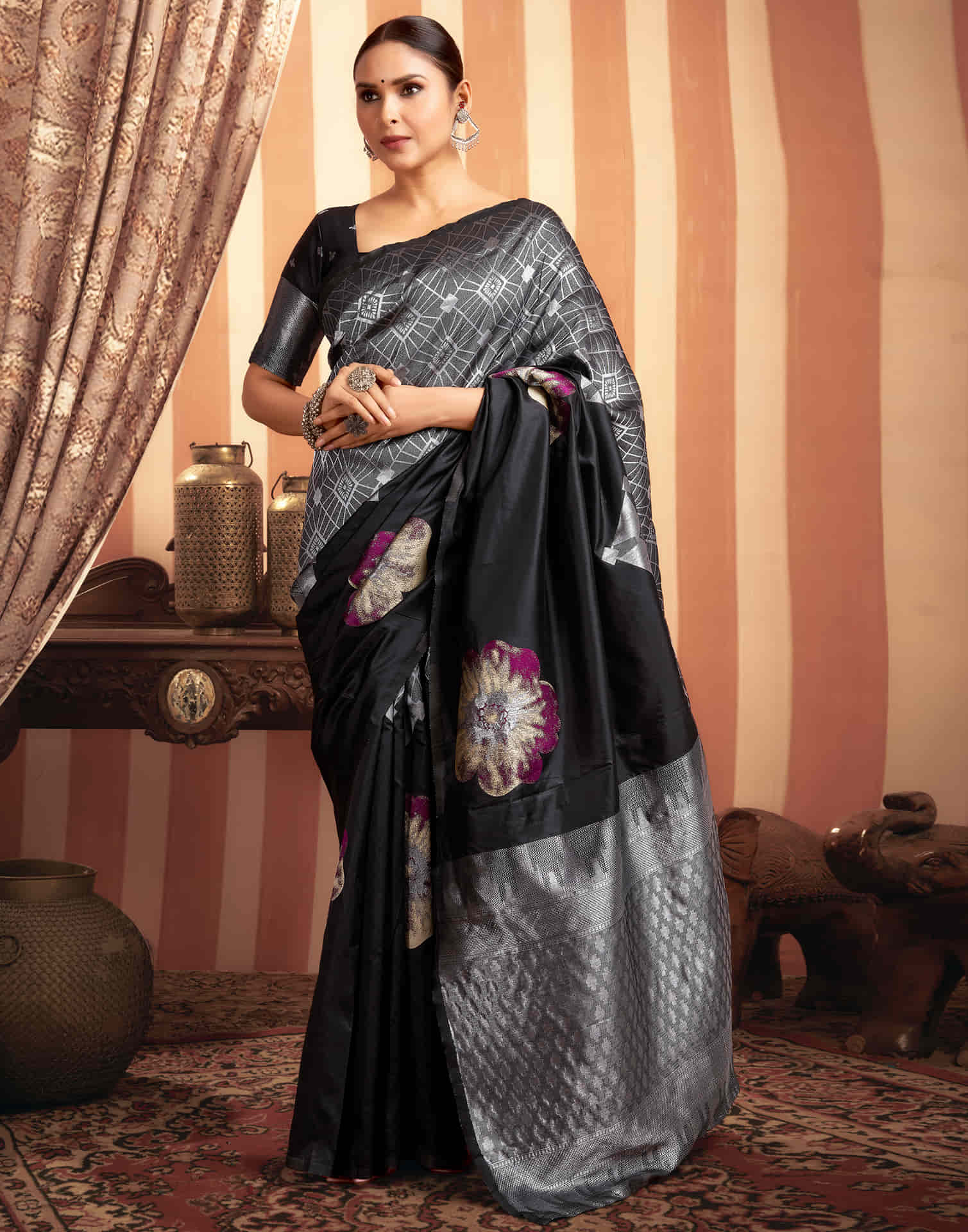 Black Woven Banarasi Silk Saree