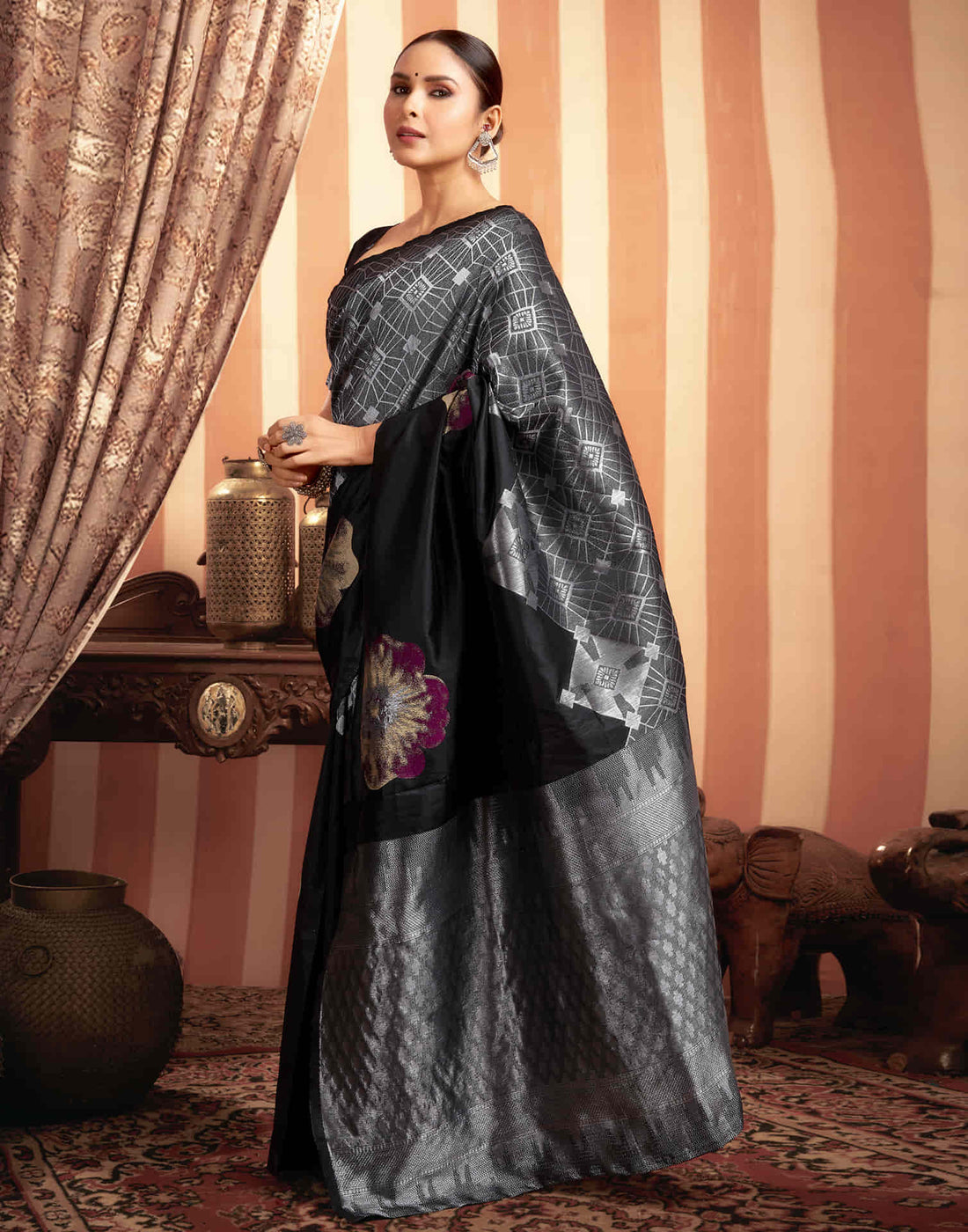 Black Woven Banarasi Silk Saree