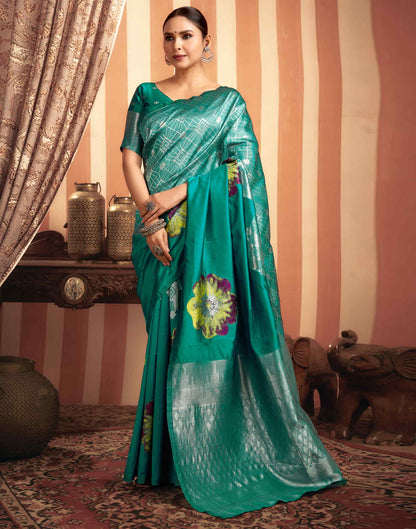 Teal Green Woven Banarasi Silk Saree