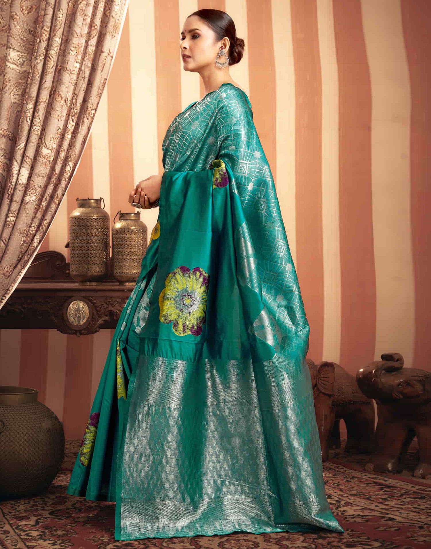 Teal Green Woven Banarasi Silk Saree