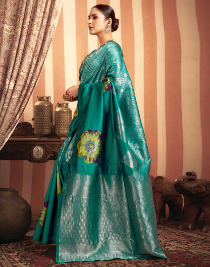 Teal Green Woven Banarasi Silk Saree