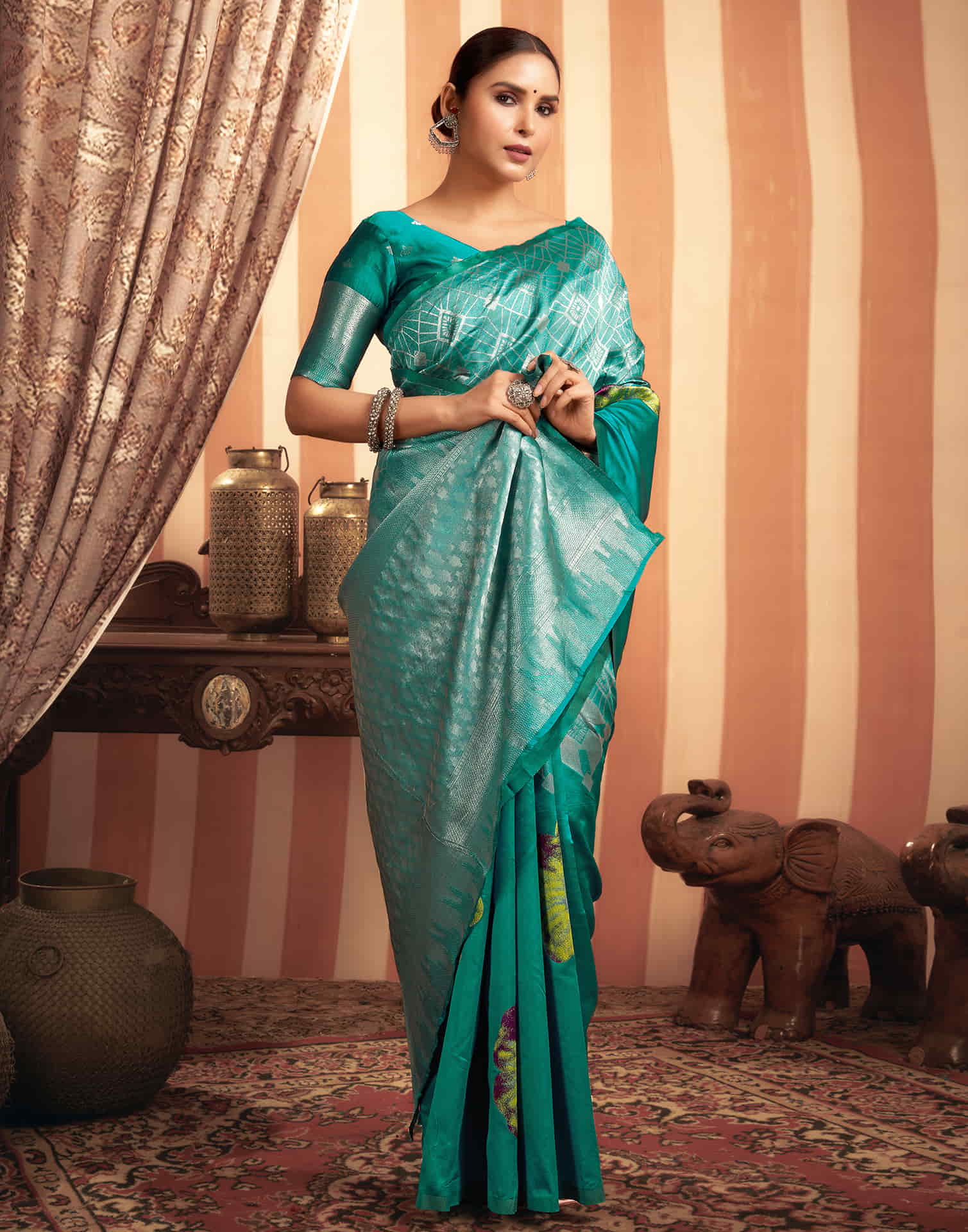 Teal Green Woven Banarasi Silk Saree