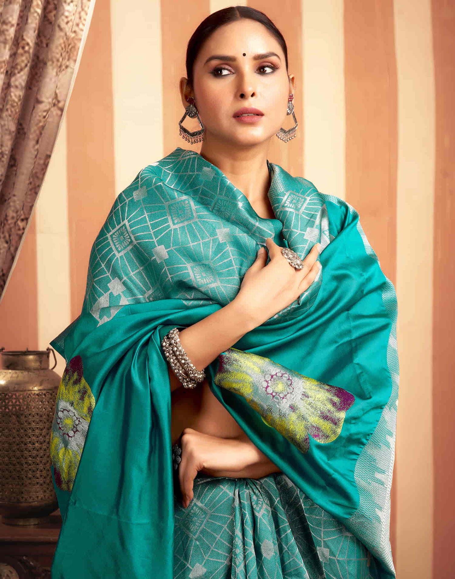 Teal Green Woven Banarasi Silk Saree