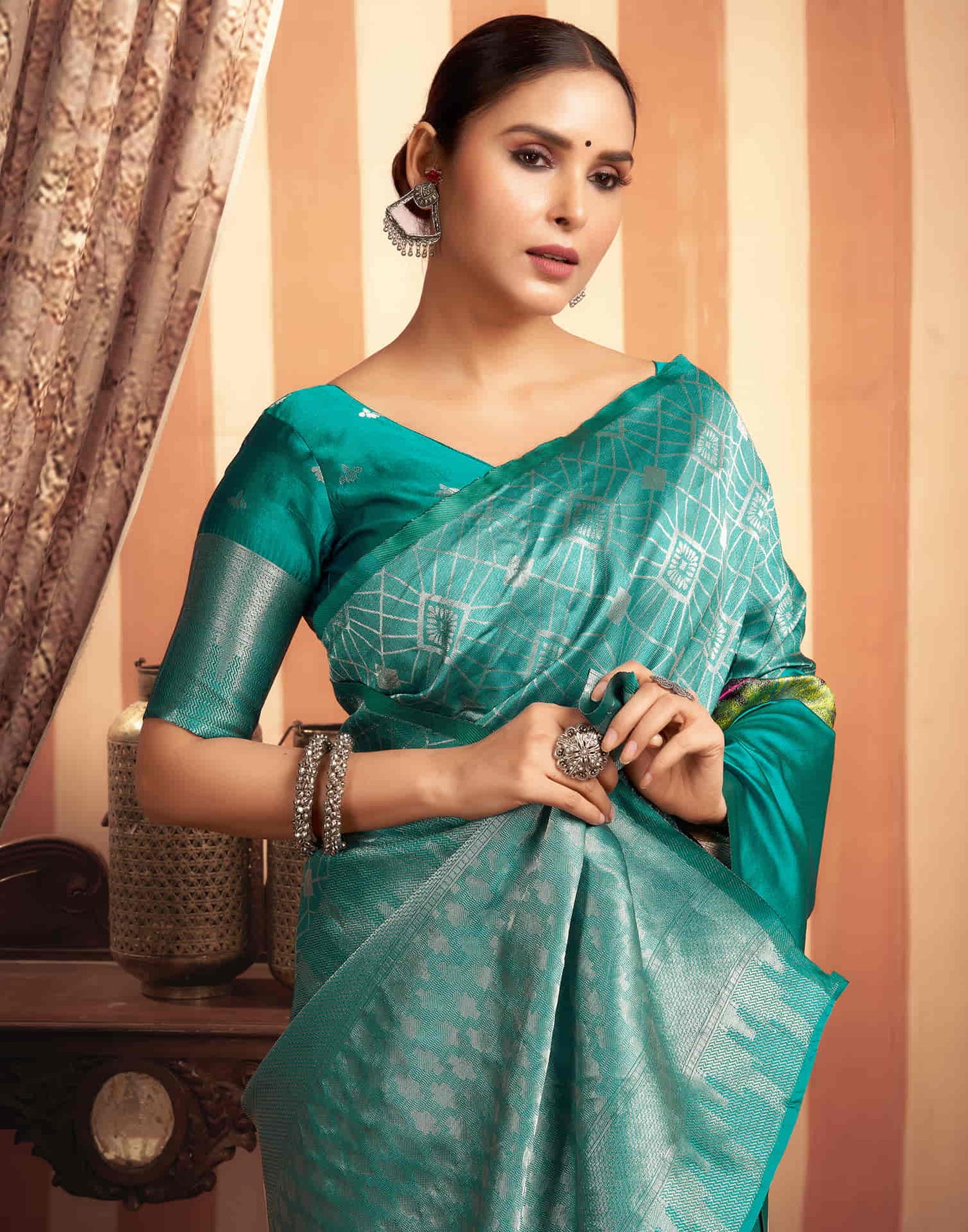 Teal Green Woven Banarasi Silk Saree