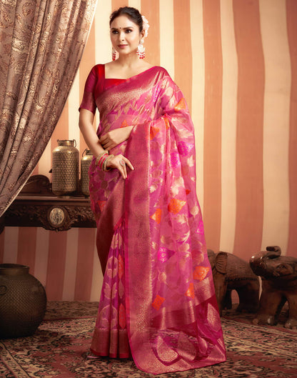 Light Pink Organza Jacquard Woven Saree