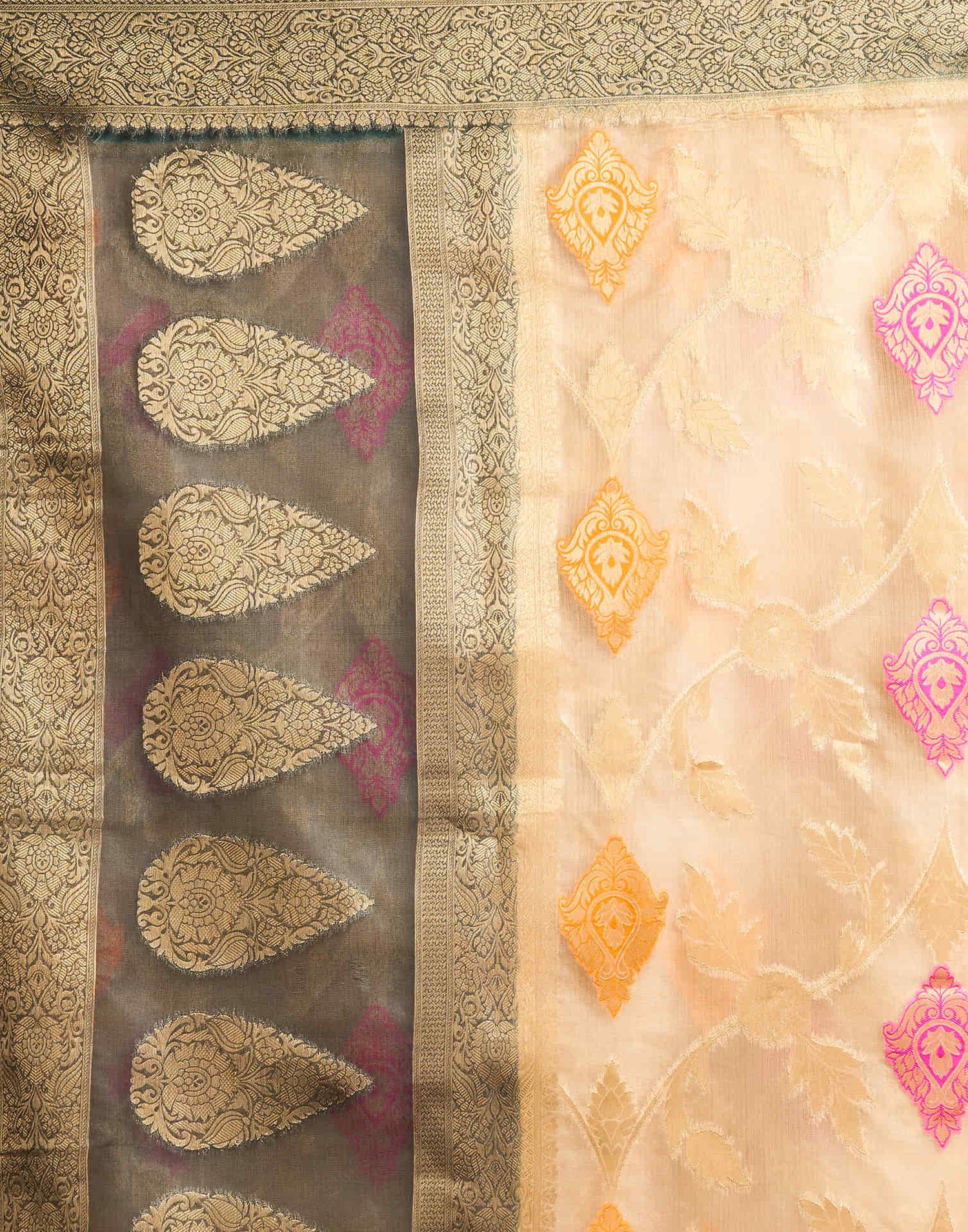 Beige Organza Jacquard Woven Saree
