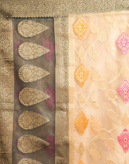 Beige Organza Jacquard Woven Saree