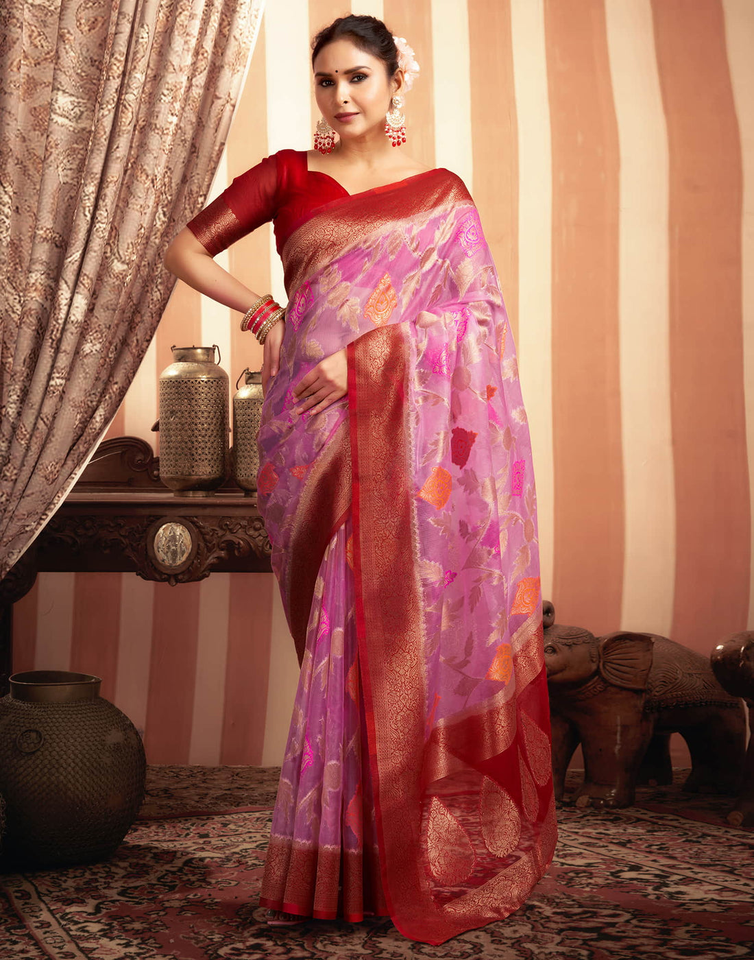 Light Purple Organza Jacquard Woven Saree