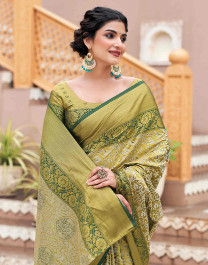 Dark Green Woven Kanjivaram Silk Saree