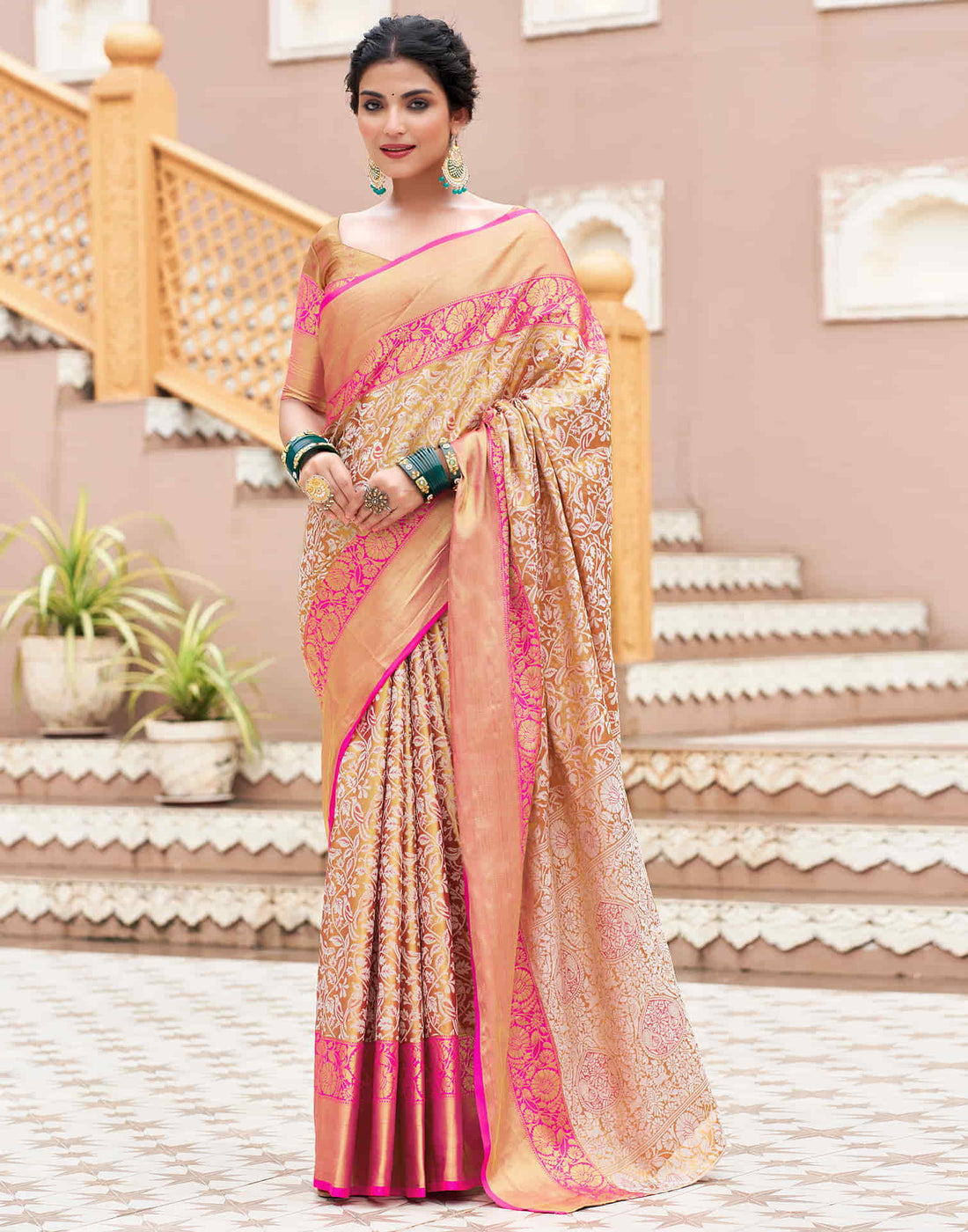 Rani Pink Woven Kanjivaram Silk Saree