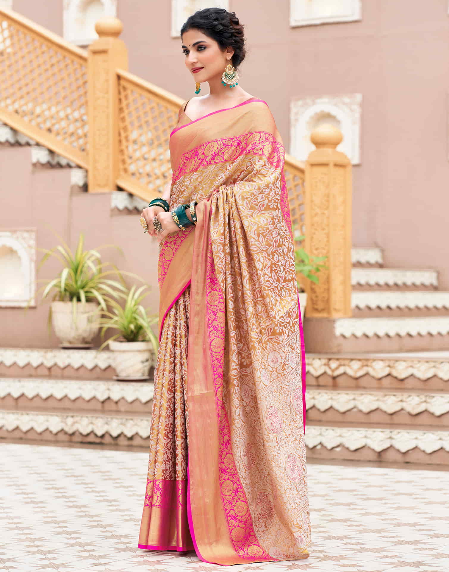 Rani Pink Woven Kanjivaram Silk Saree