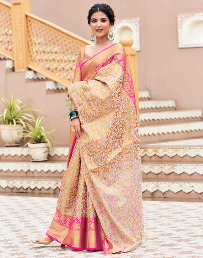 Rani Pink Woven Kanjivaram Silk Saree