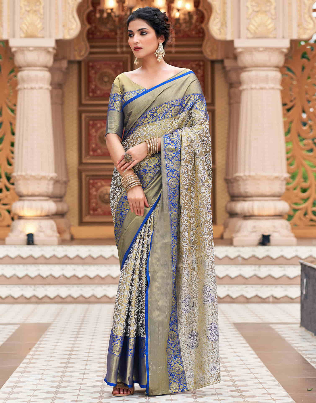 Dark Blue Woven Kanjivaram Silk Saree