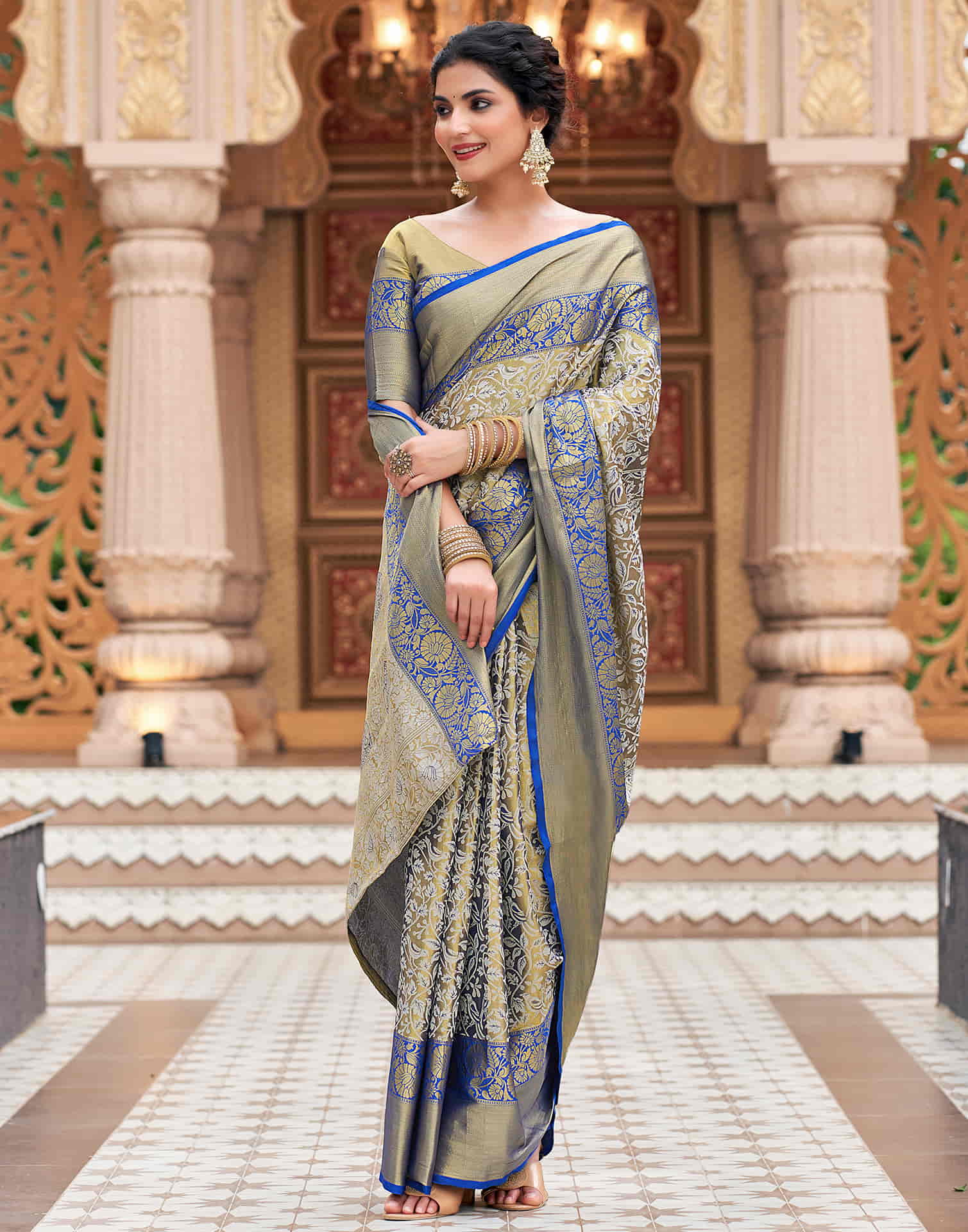 Dark Blue Woven Kanjivaram Silk Saree