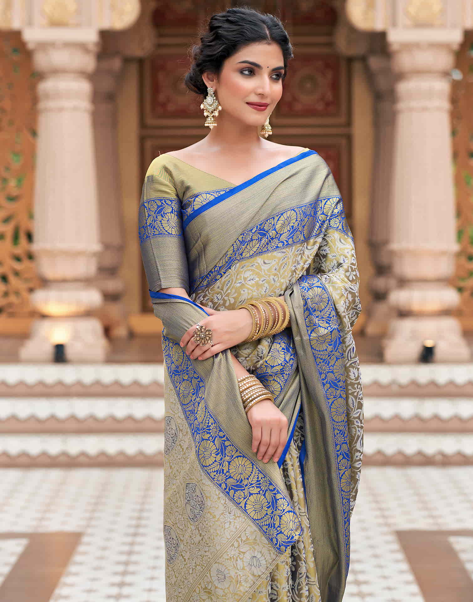 Dark Blue Woven Kanjivaram Silk Saree