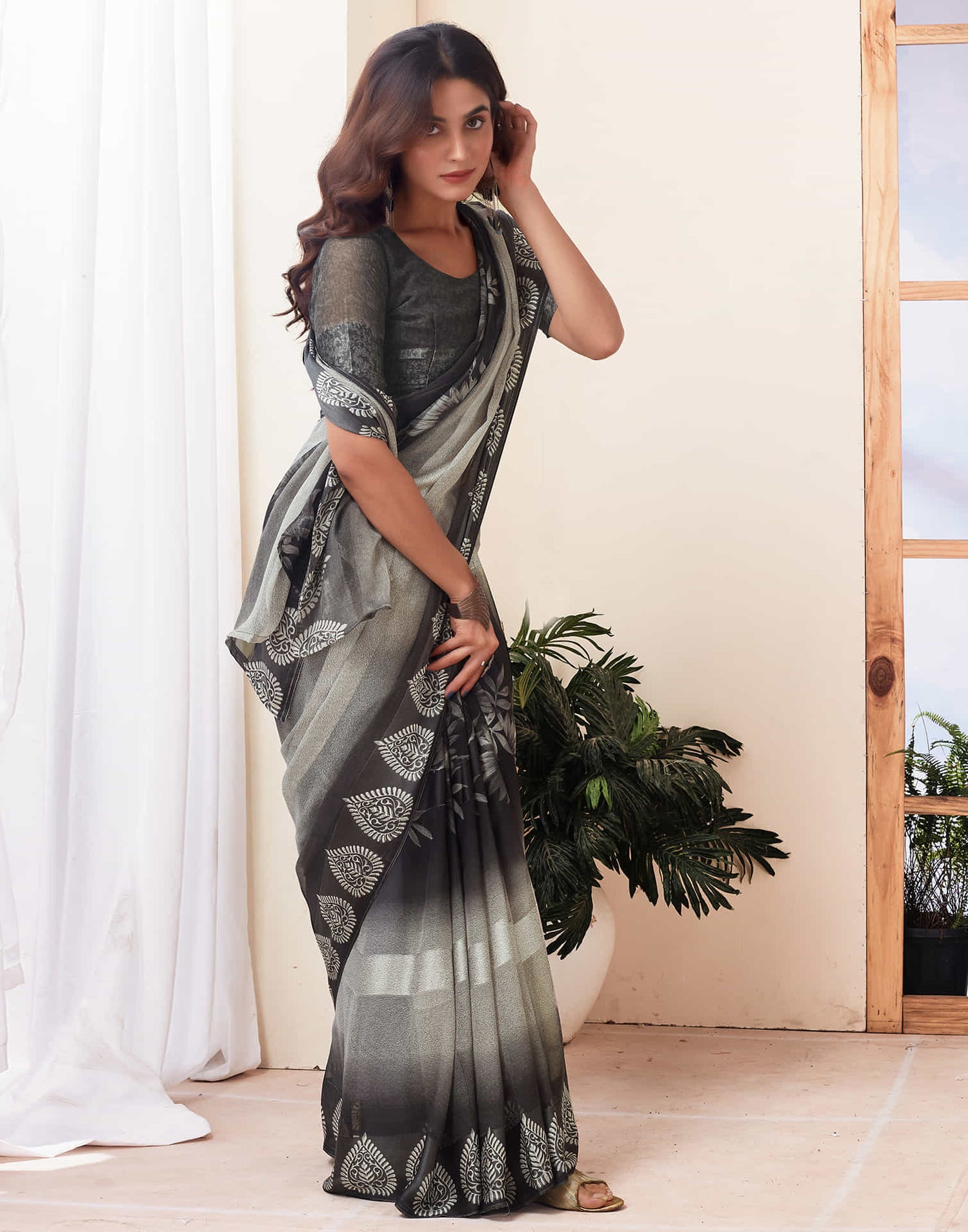 Black Printed Georgette Saree