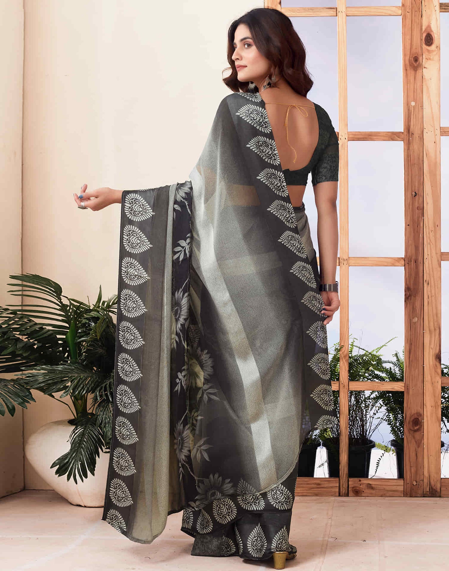 Black Printed Georgette Saree