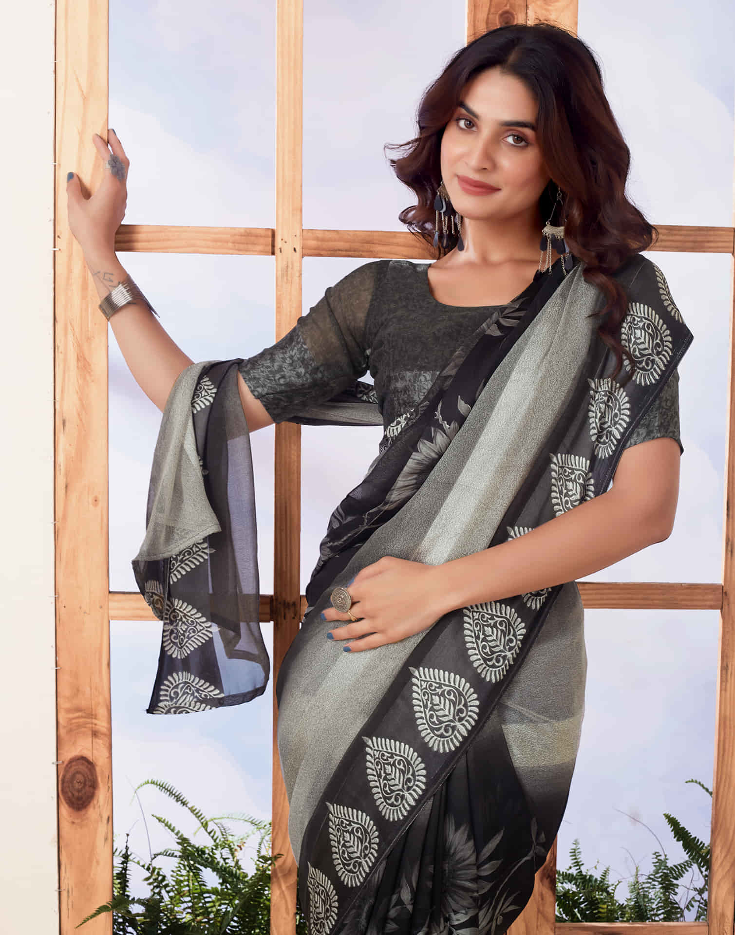 Black Printed Georgette Saree