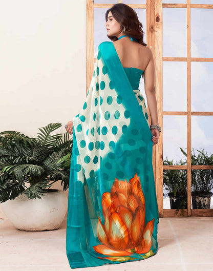 Teal Blue Printed Georgette Saree