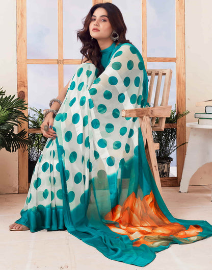 Teal Blue Printed Georgette Saree