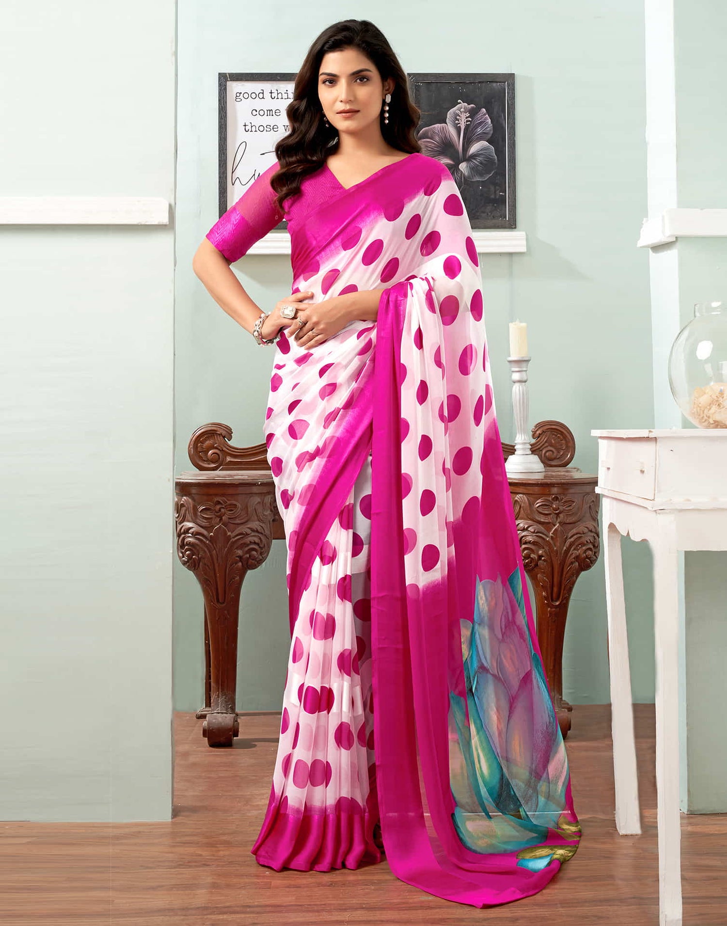 Pink Printed Georgette Saree