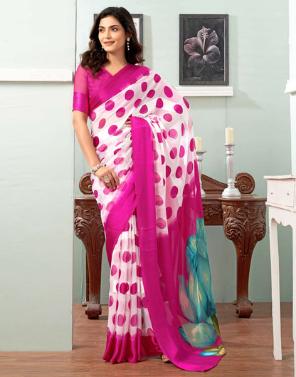 Pink Printed Georgette Saree