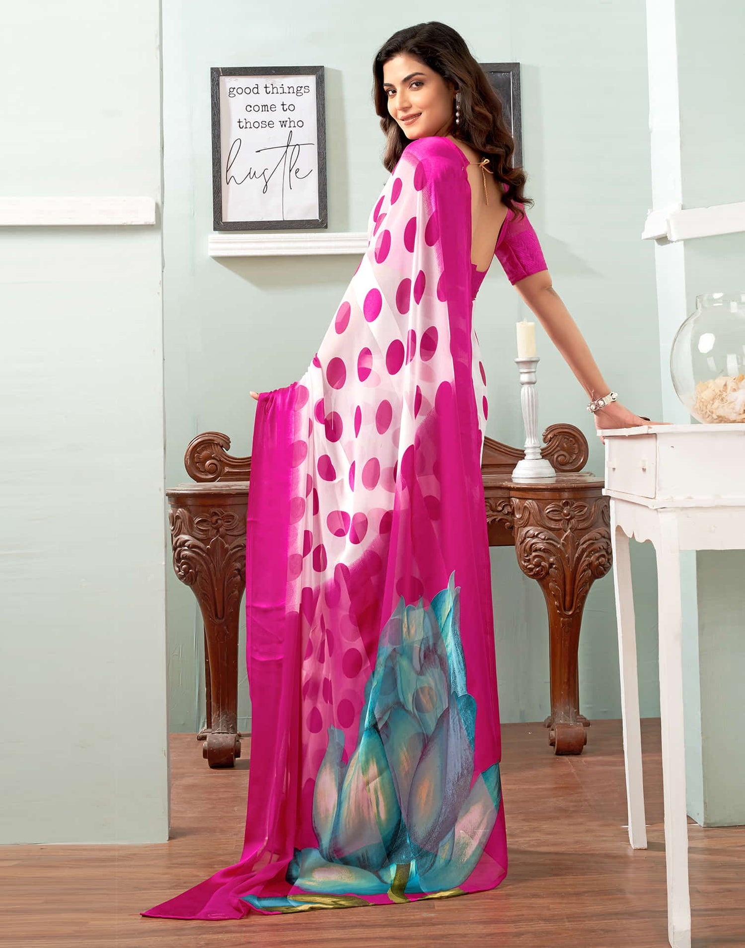 Pink Printed Georgette Saree