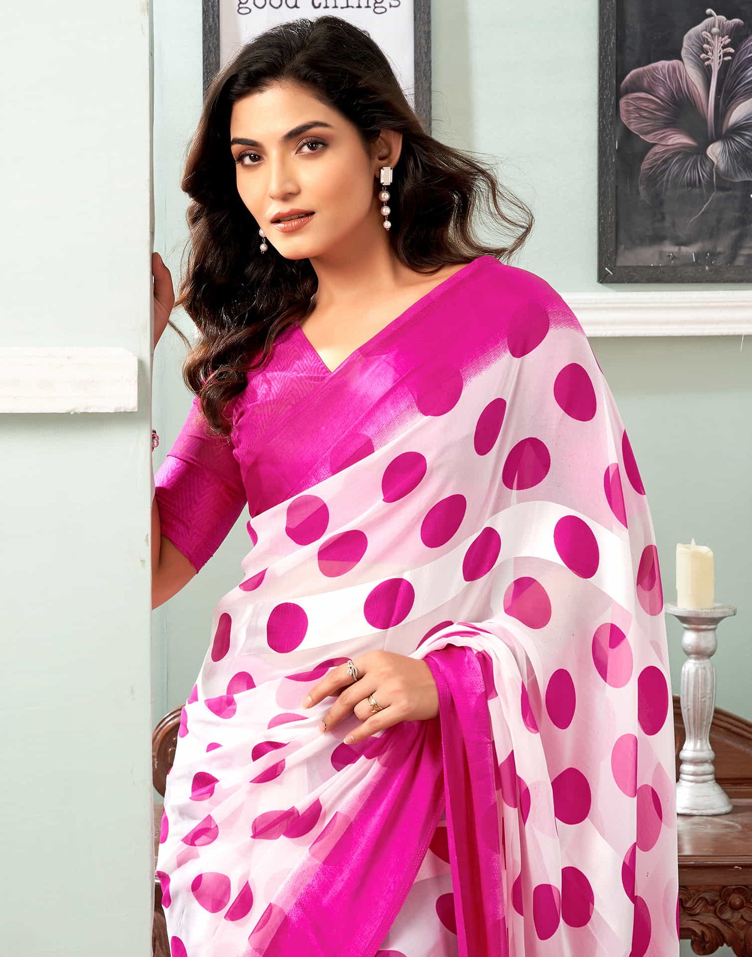 Pink Printed Georgette Saree