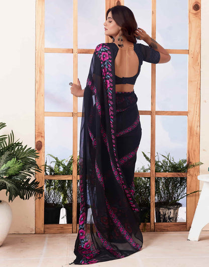 Black Printed Georgette Saree