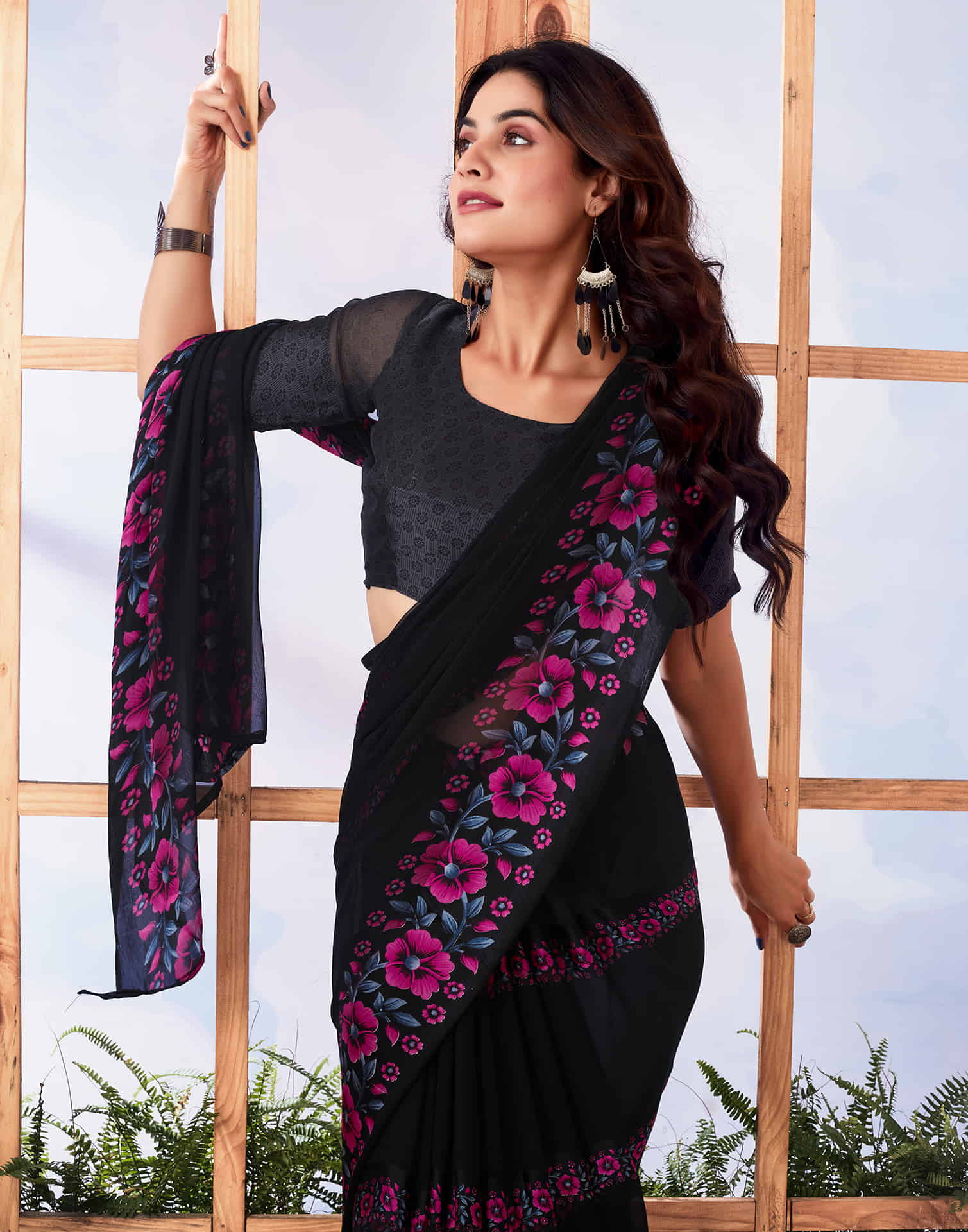 Black Printed Georgette Saree