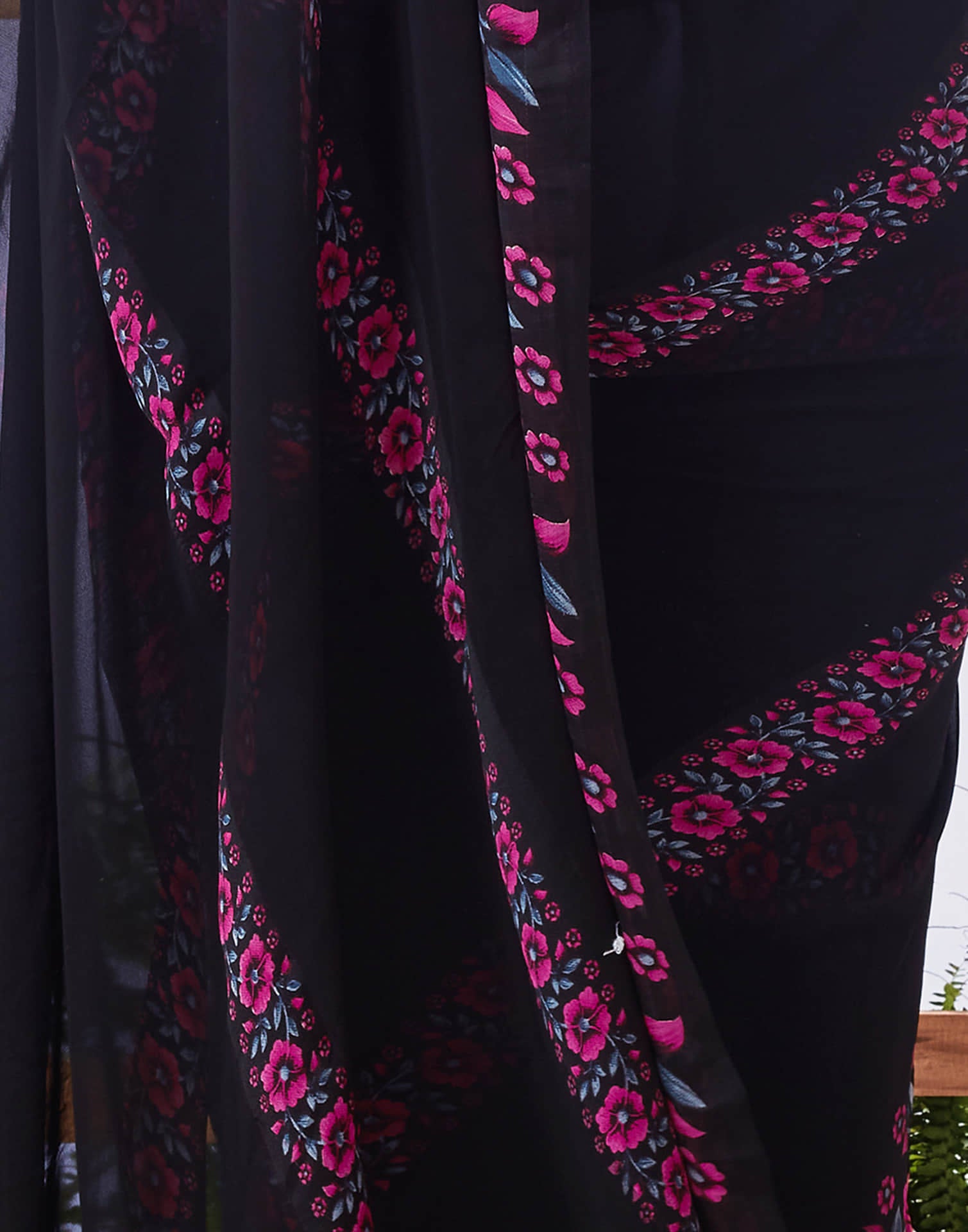 Black Printed Georgette Saree