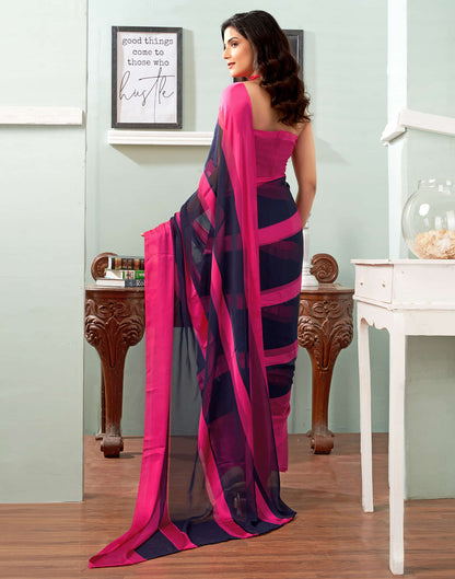 Navy Blue Printed Georgette Saree