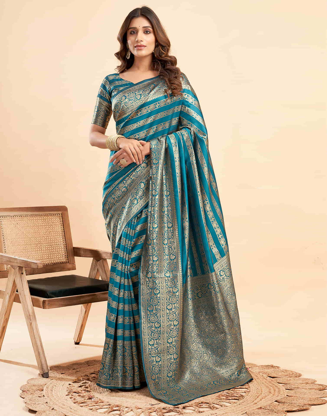 Teal Blue Banarasi Silk Woven Saree