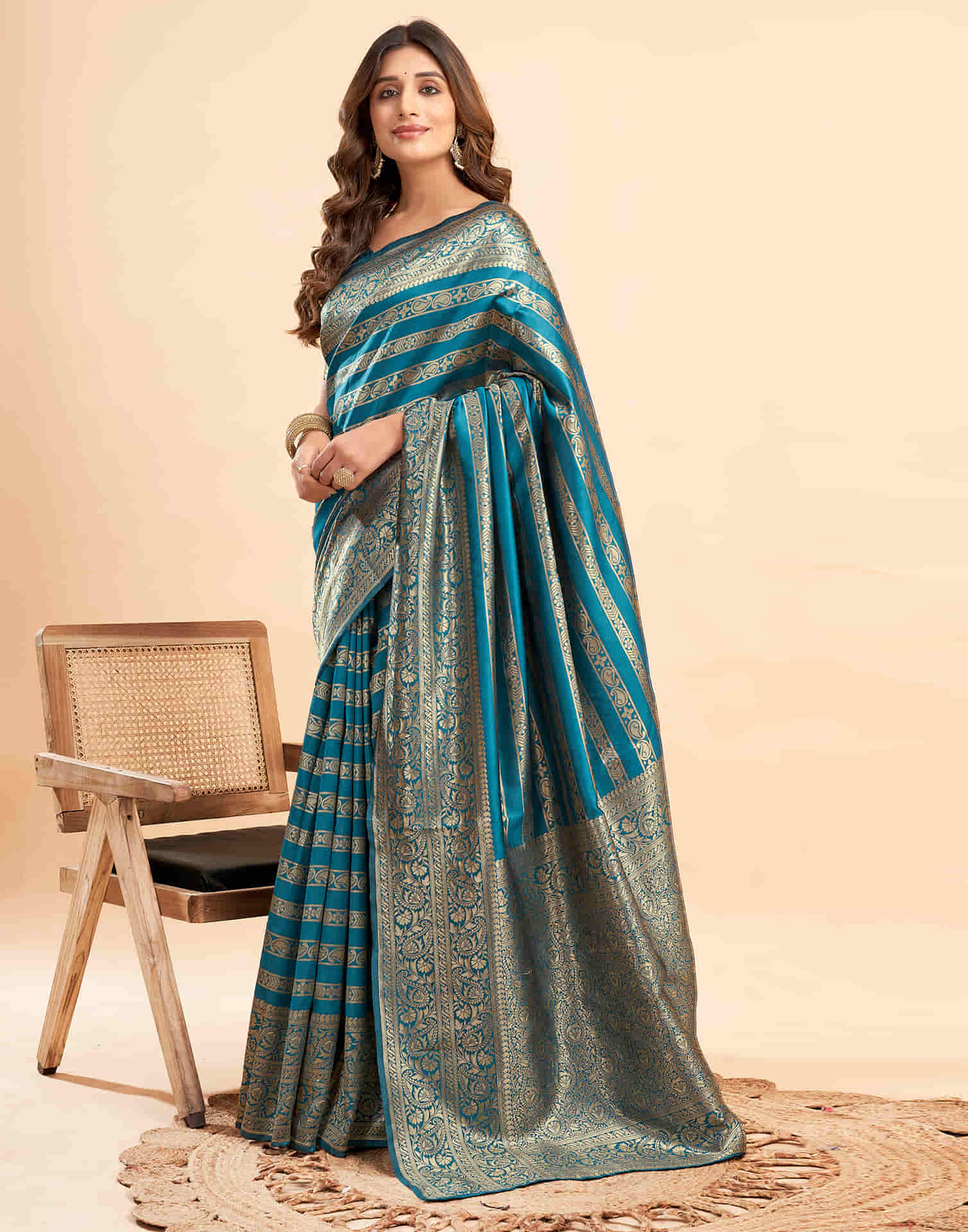 B1G1 Teal Blue Banarasi Silk Woven Saree