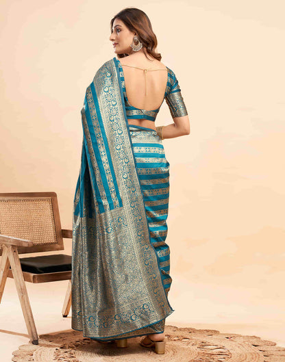 B1G1 Teal Blue Banarasi Silk Woven Saree