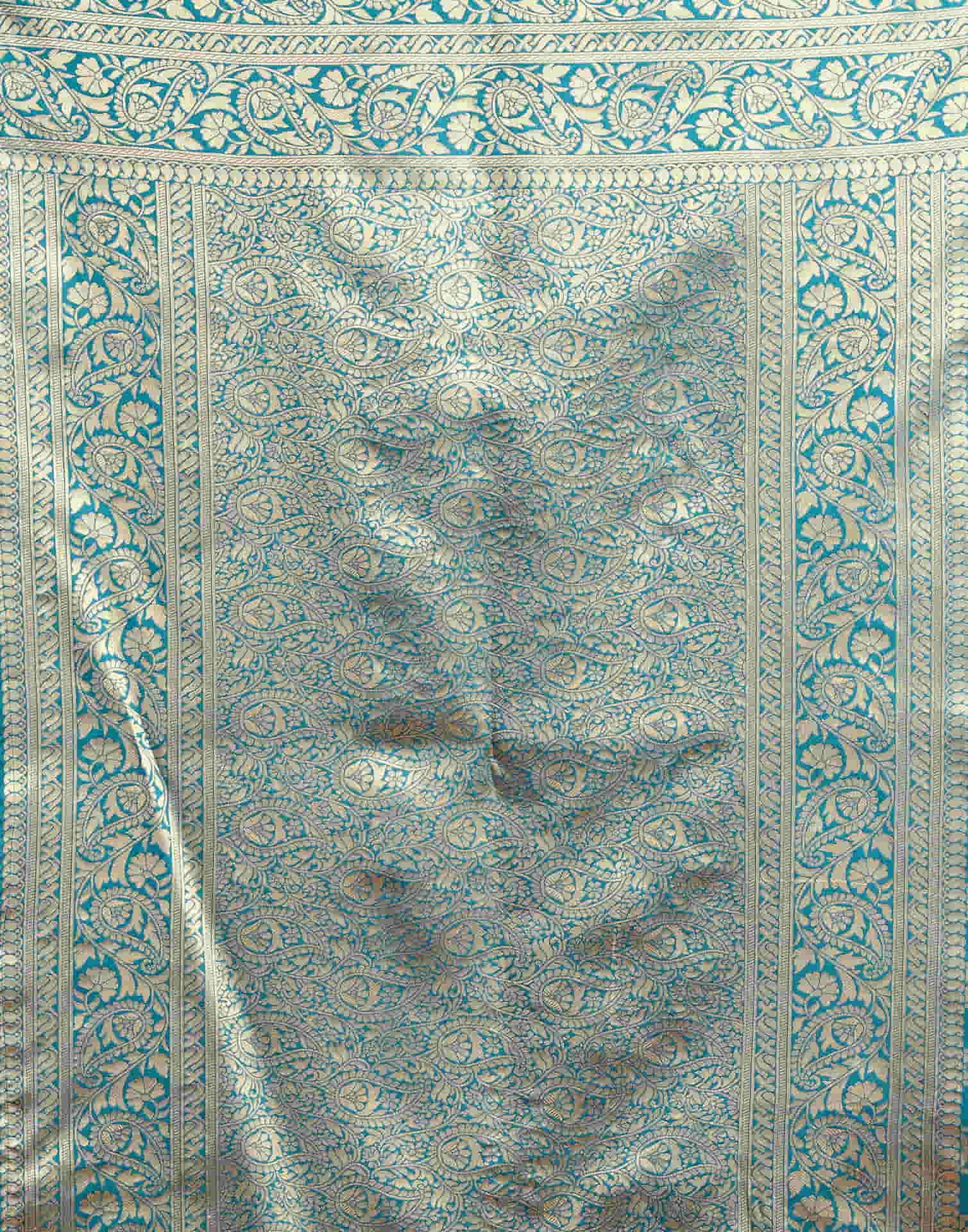 B1G1 Teal Blue Banarasi Silk Woven Saree