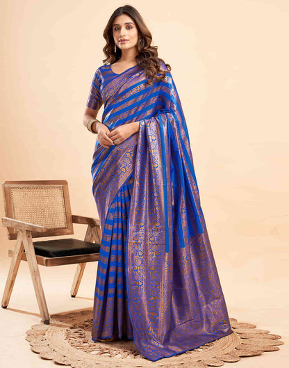 Dark Blue Banarasi Silk Woven Saree