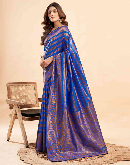 Dark Blue Banarasi Silk Woven Saree