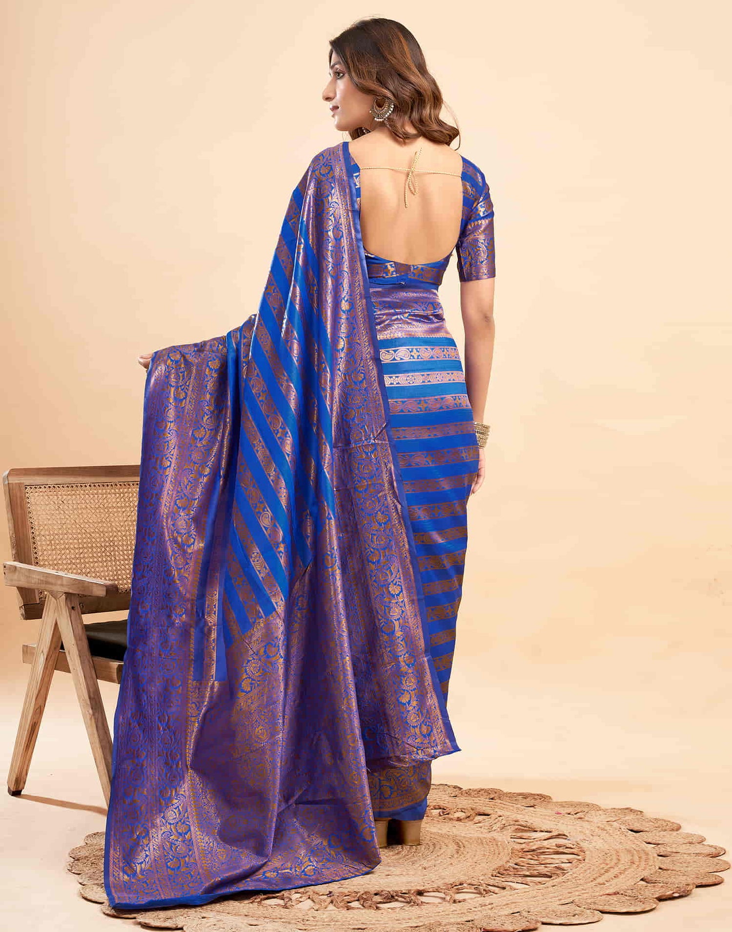 Dark Blue Banarasi Silk Woven Saree