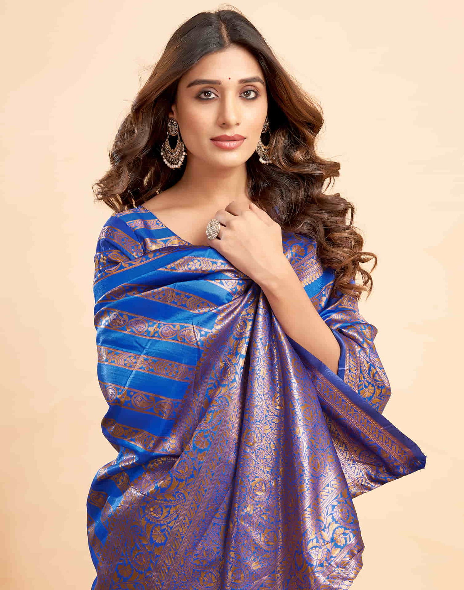 Dark Blue Banarasi Silk Woven Saree