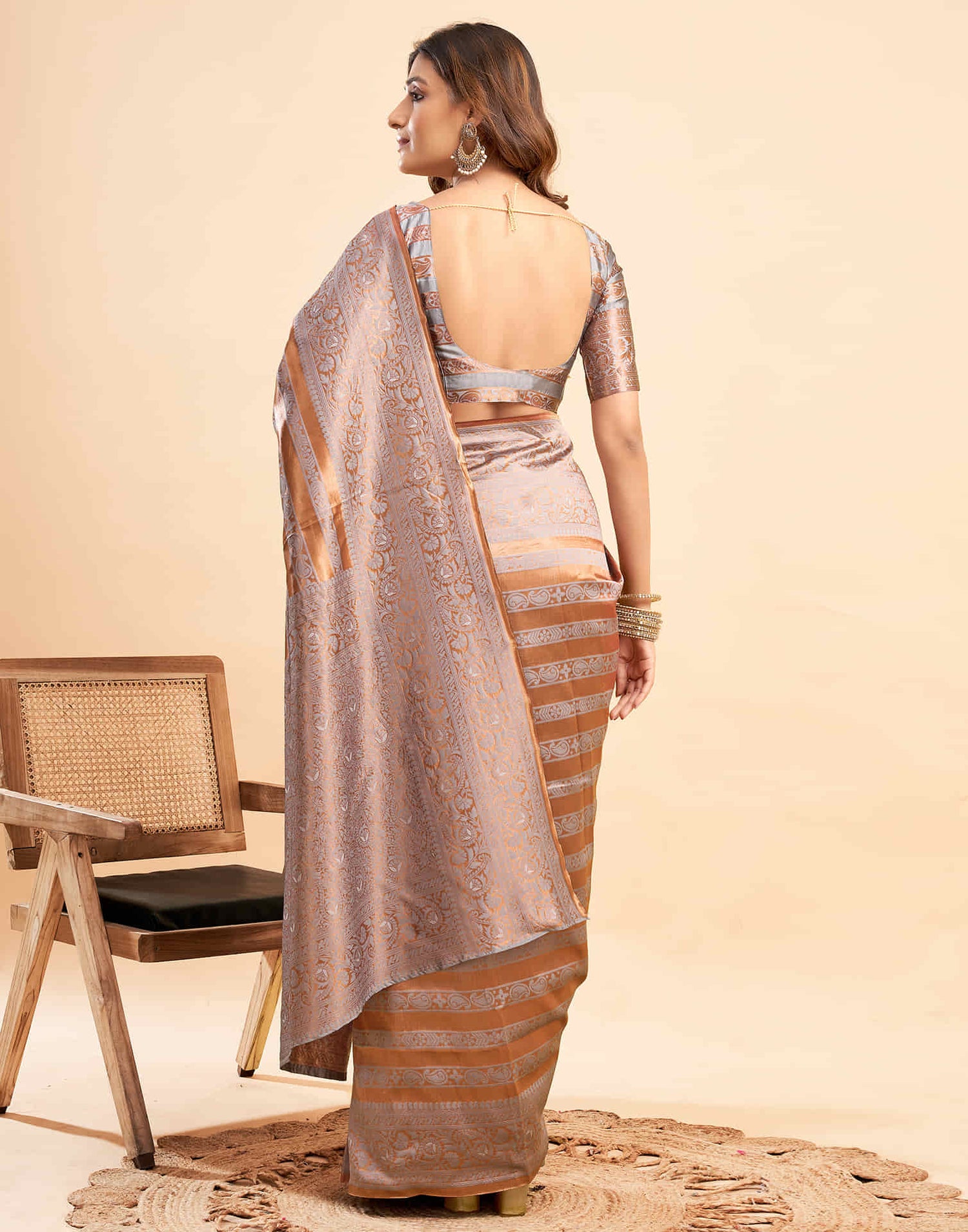 B1G1 Chestnut Brown Banarasi Silk Woven Saree