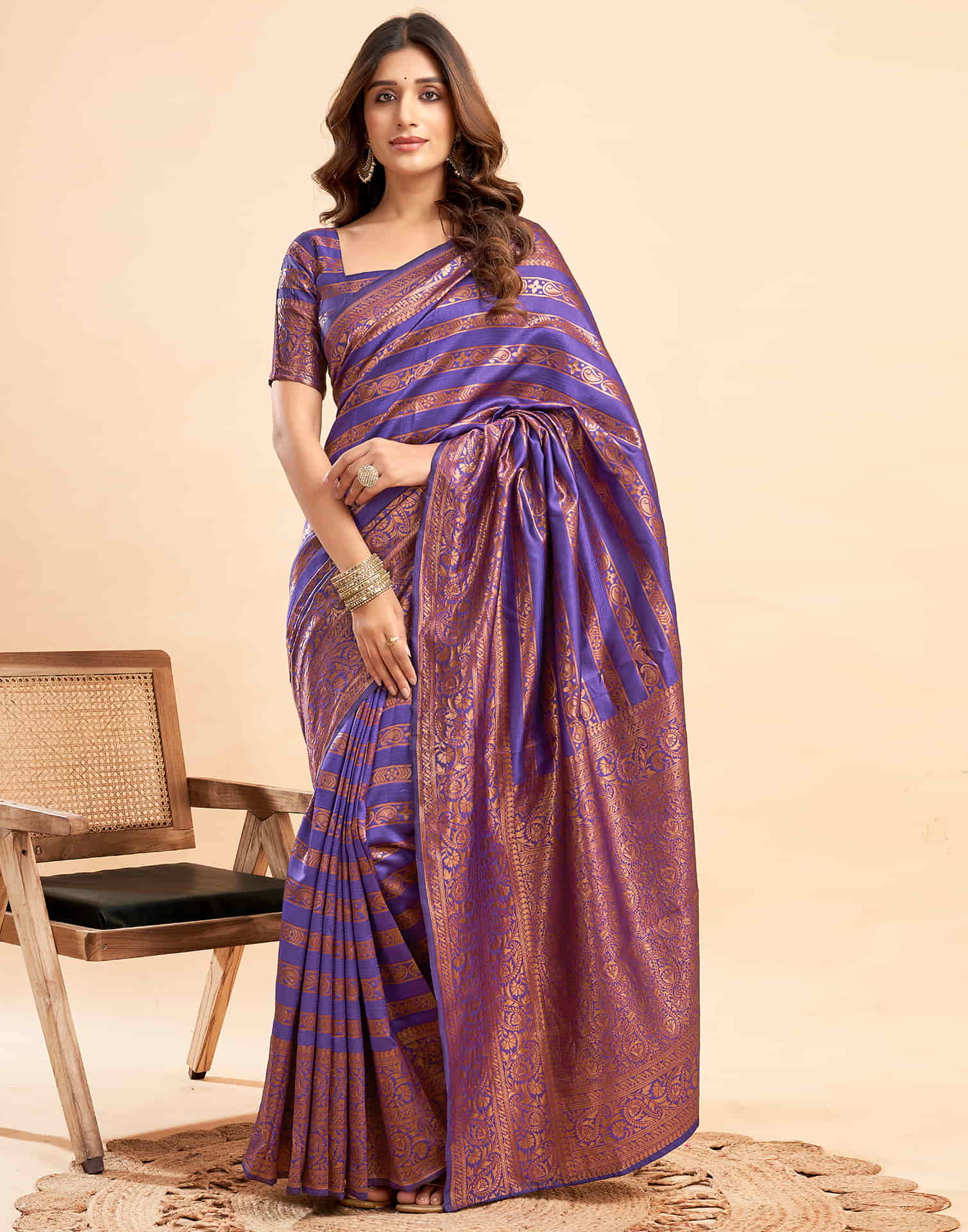 B1G1 Purple Banarasi Silk Woven Saree