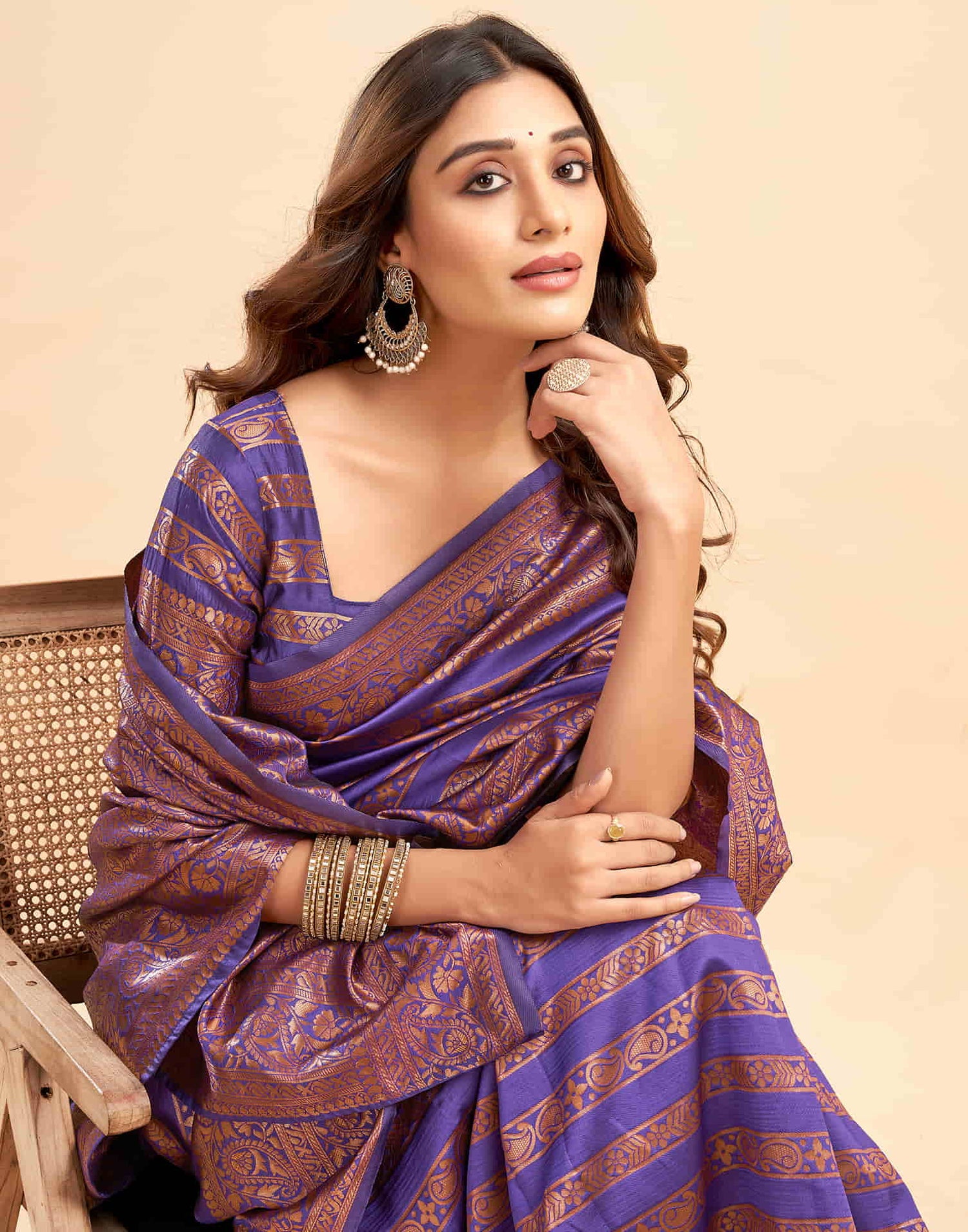 B1G1 Purple Banarasi Silk Woven Saree